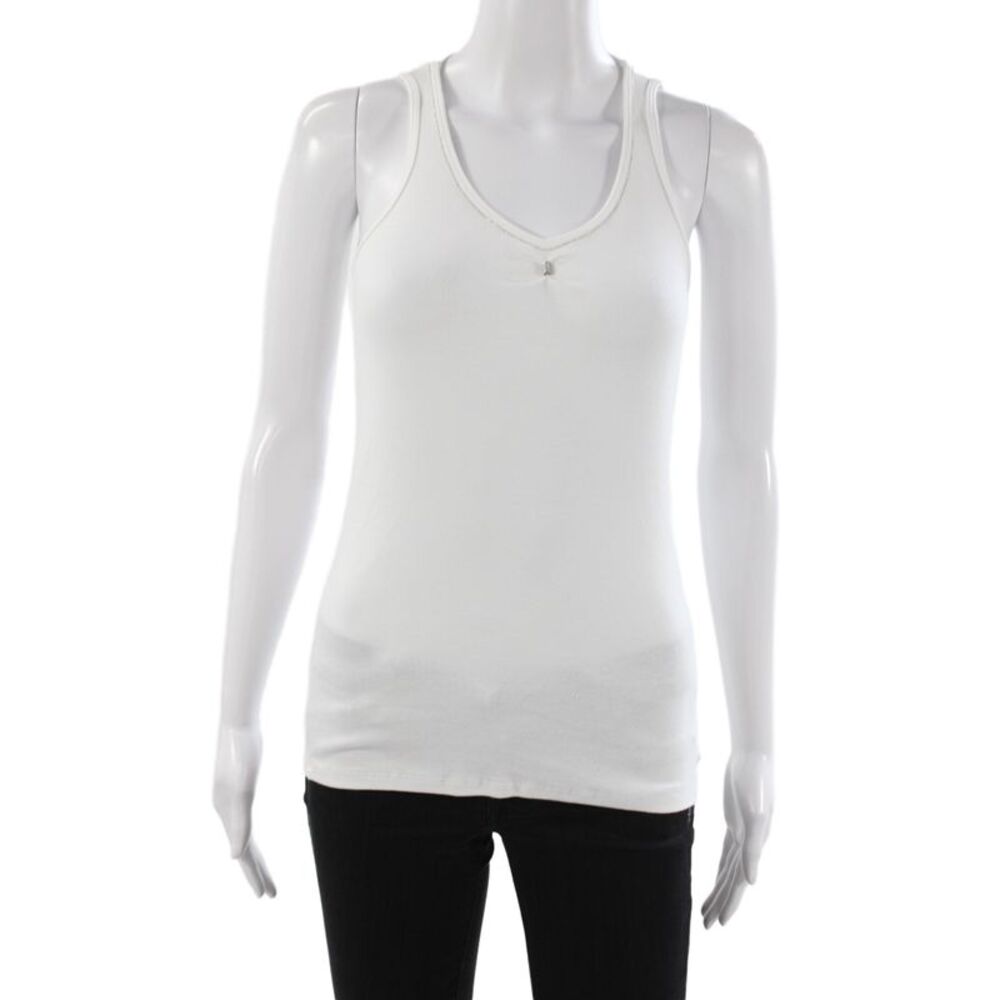 Brunello Cucinelli Womens White V-Neck Sleeveless Cotton Tank Designer Size L